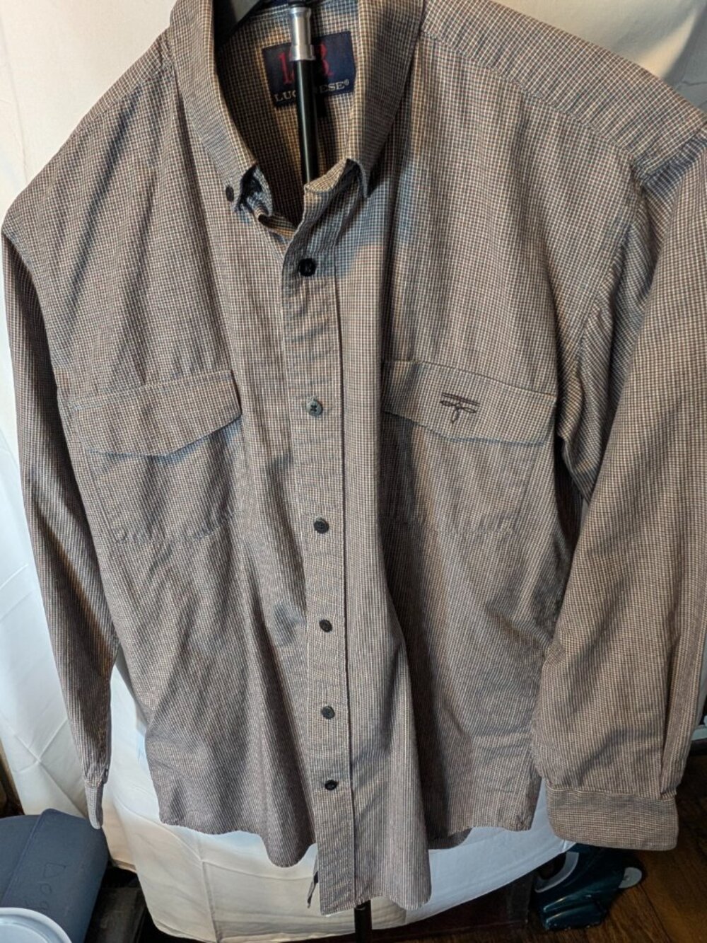 1883 Lucchese Sz S Men's Mini Brown Check Long Sleeve Button Down Shirt